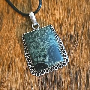 Kambaba Jasper gemstone pendant silver with cord gorgeous pendant new